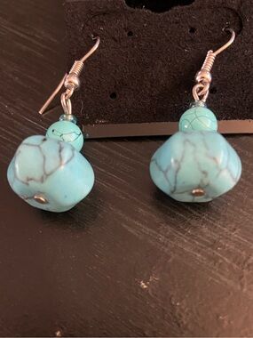 Source Unknown Turquoise Marble Drop Earrings - Blue